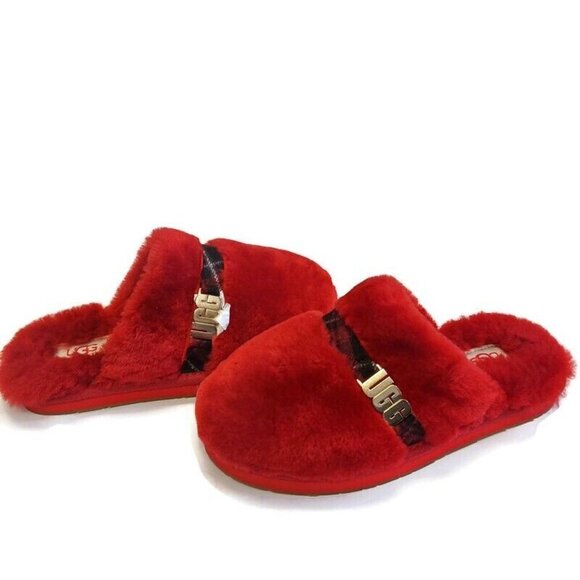 UGG Womens Size 5 Dalla Plaid Sandal Sheepskin Slippers Ribbon Red 1127489 - Picture 8 of 8
